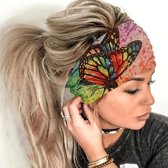 Bohemian Style Wide Stretch Butterfly Headband (Green) - Picture 2 of 4